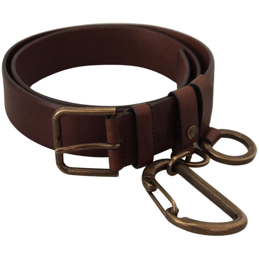 Dolce & Gabbana Brown Leather Gold Metal Buckle Carabiner Belt BEL8905 - 36