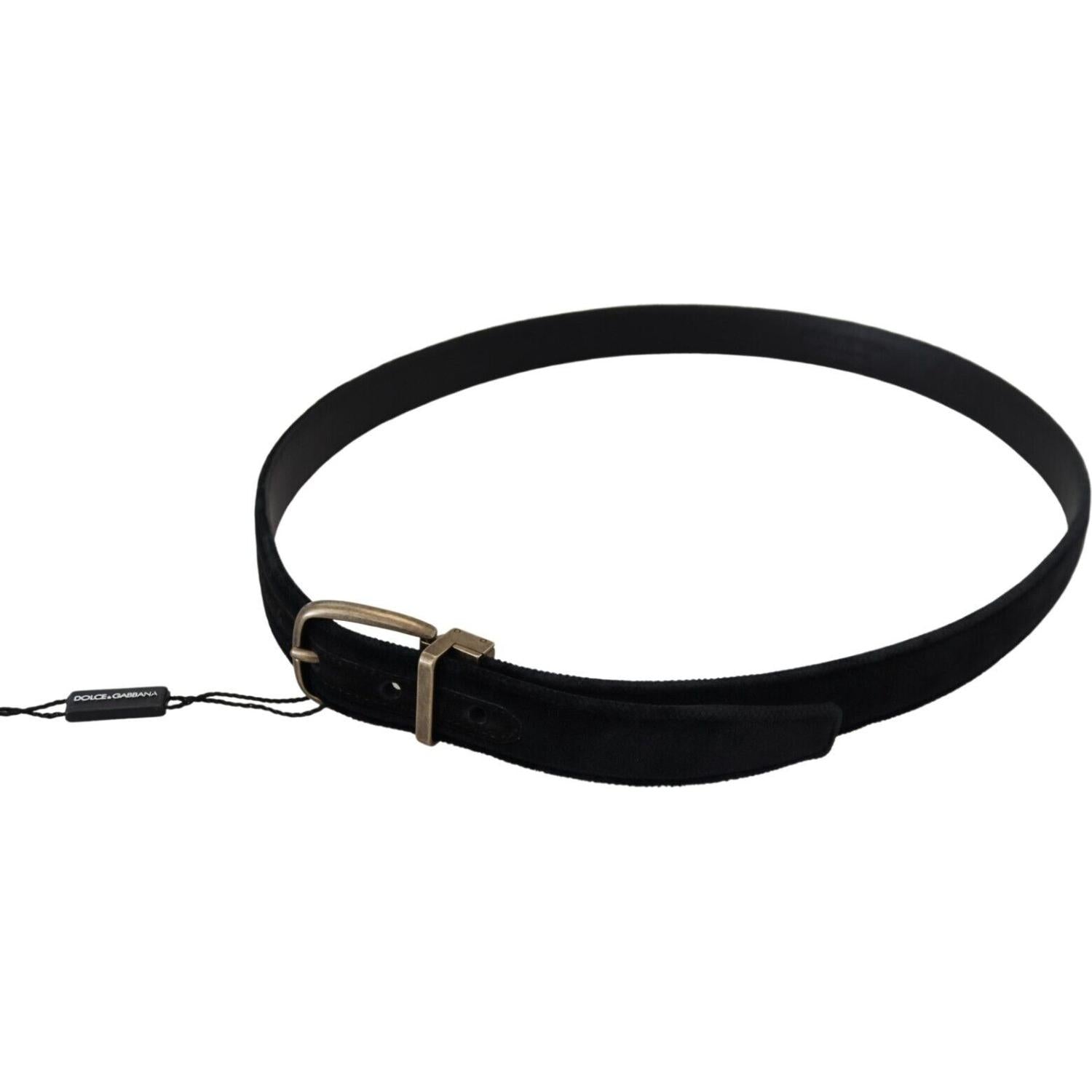 Dolce & Gabbana Black Velvet Leather Antique Metal Buckle