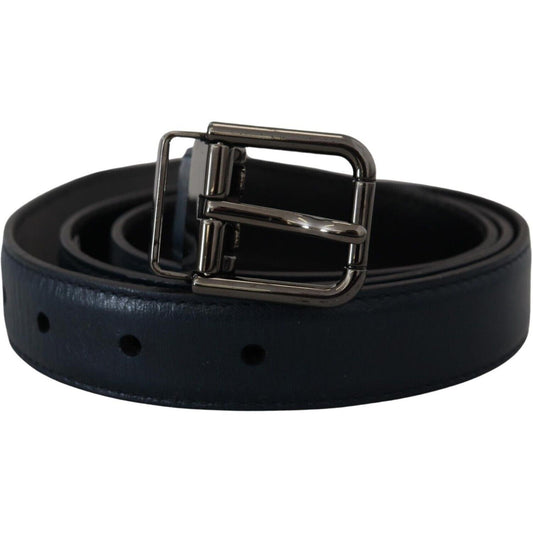 Dolce & Gabbana Blue Leather Silver Metal Buckle Vintage Belt BEL8934 - 90