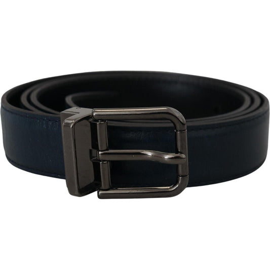 Dolce & Gabbana Blue Leather Silver Metal Buckle Vintage Belt BEL8934 - 90