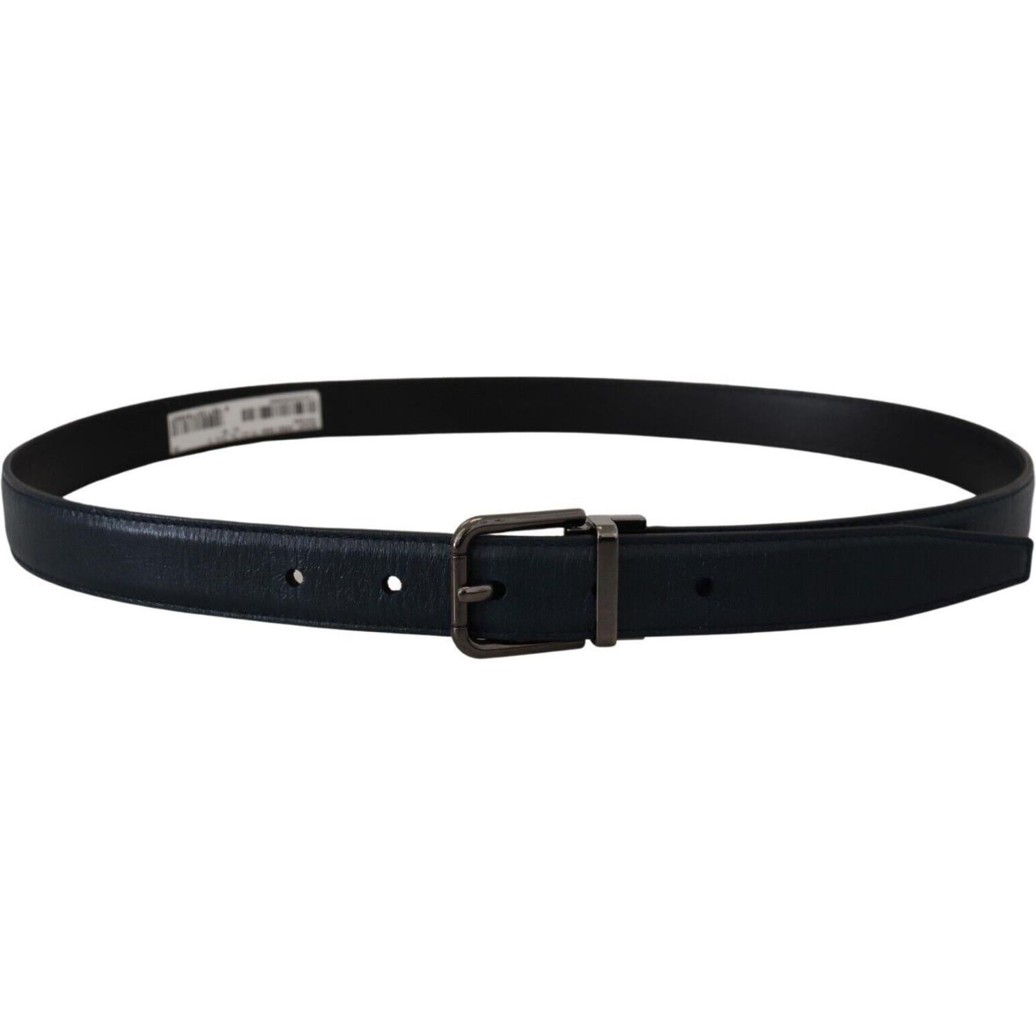 Dolce & Gabbana Blue Leather Silver Metal Buckle Vintage Belt