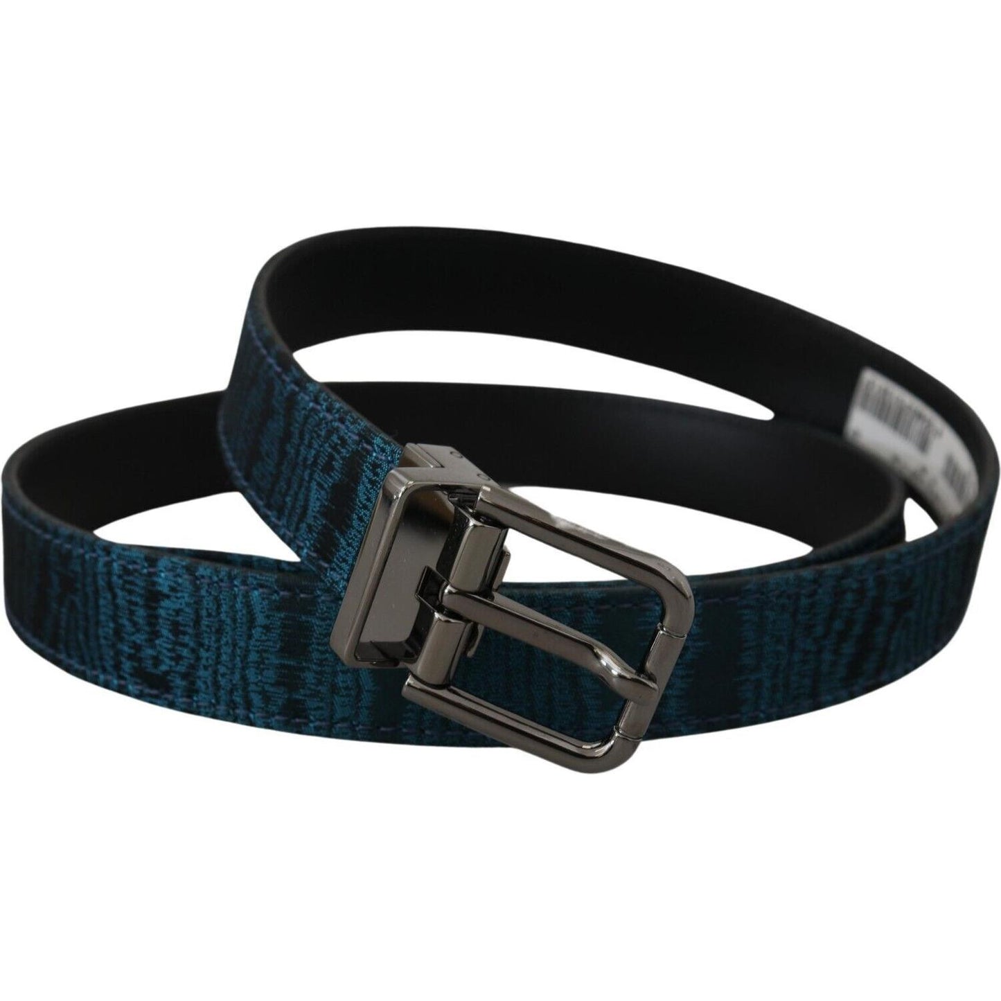 Dolce & Gabbana Blue Jacquard Moire Silver Metal Belt Men BEL8917 - 90