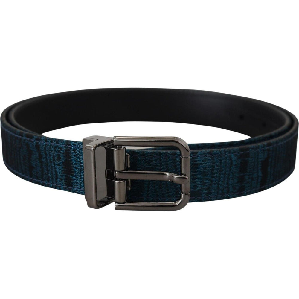 Dolce & Gabbana Blue Jacquard Moire Silver Metal Belt Men BEL8917 - 90