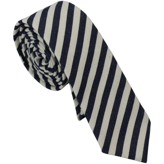 Denny Rose White Blue Striped Classic Adjustable Men Silk Tie KRA3218