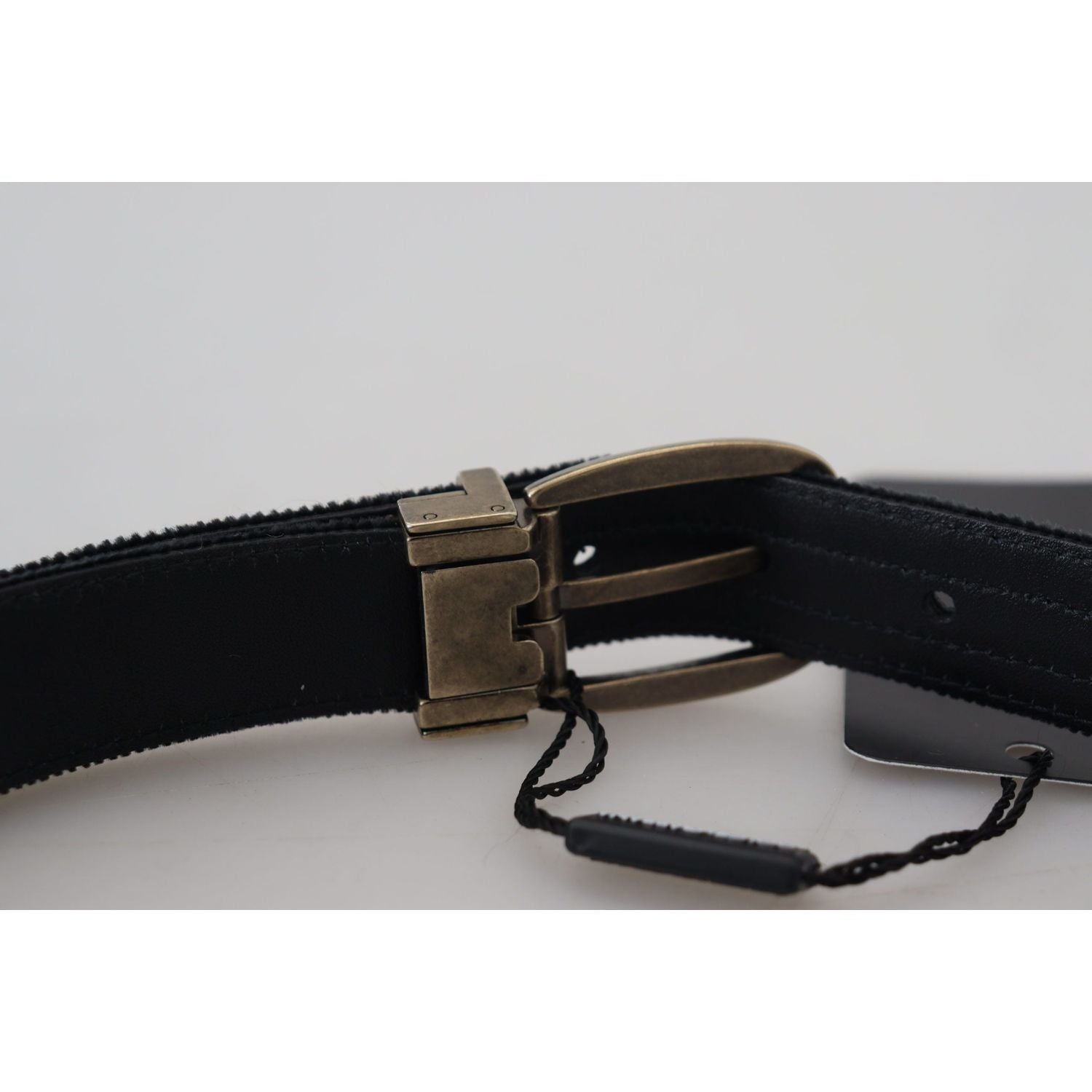 Dolce & Gabbana Black Velvet Leather Antique Metal Buckle
