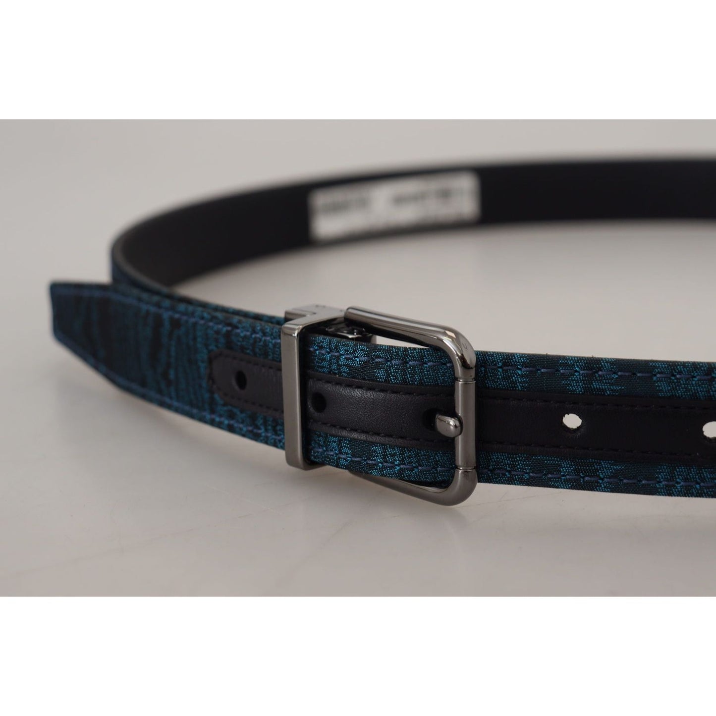 Dolce & Gabbana Blue Jacquard Moire Silver Metal Belt Men BEL8917 - 90