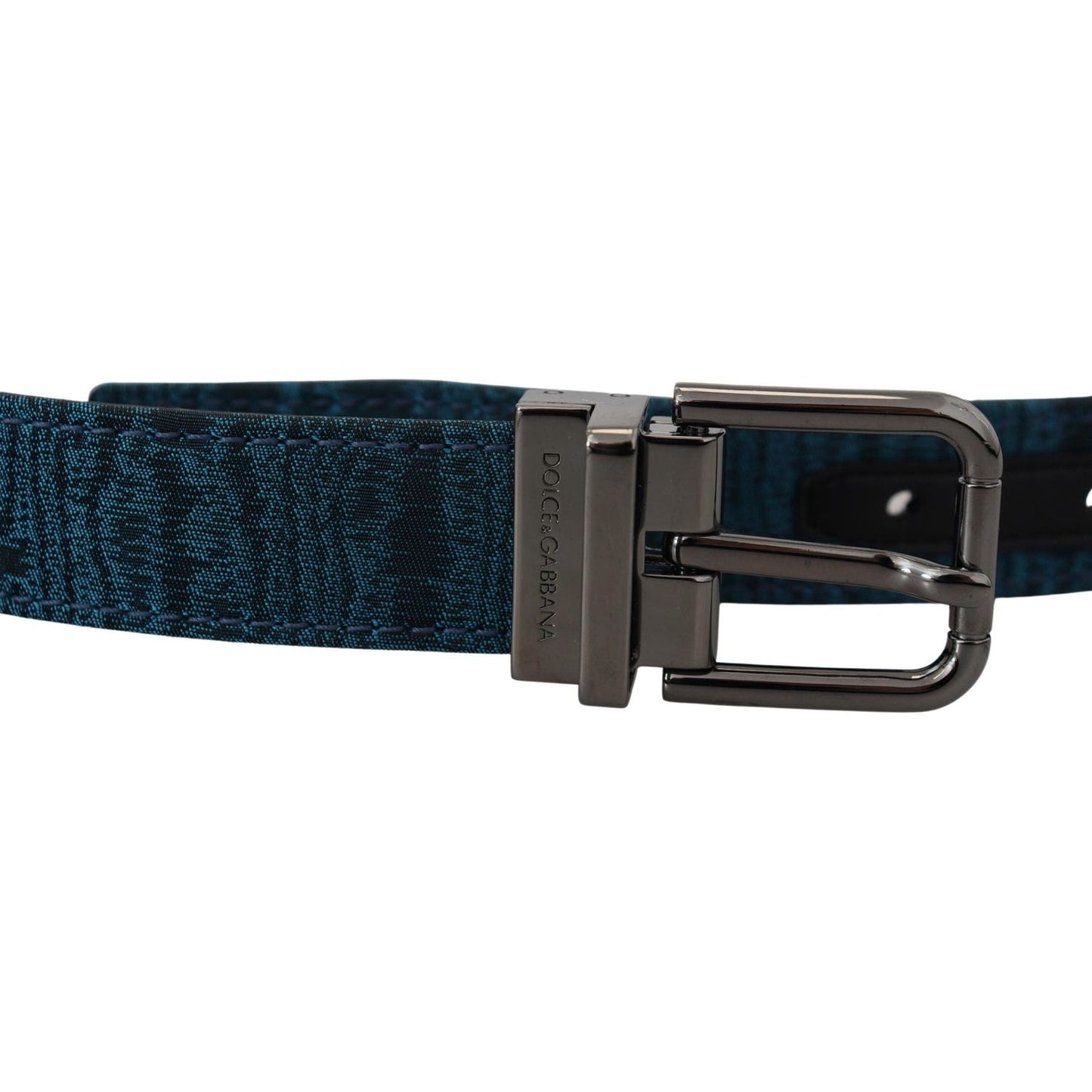 Dolce & Gabbana Blue Jacquard Moire Silver Metal Belt Men BEL8917 - 90