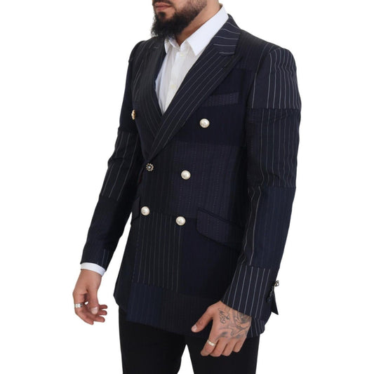Dolce & Gabbana Blue Wool Patchwork Double Breasted Blazer JKT3433 - 48