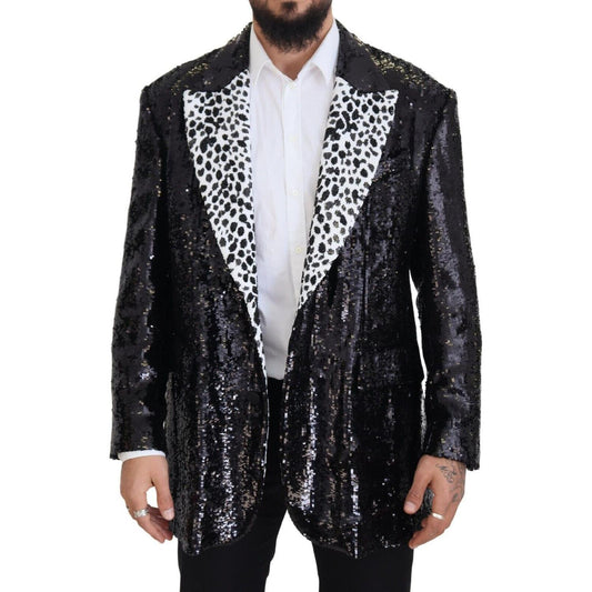Dolce & Gabbana Black Sequined Cow Pattern Nylon Blazer JKT3432 - 48