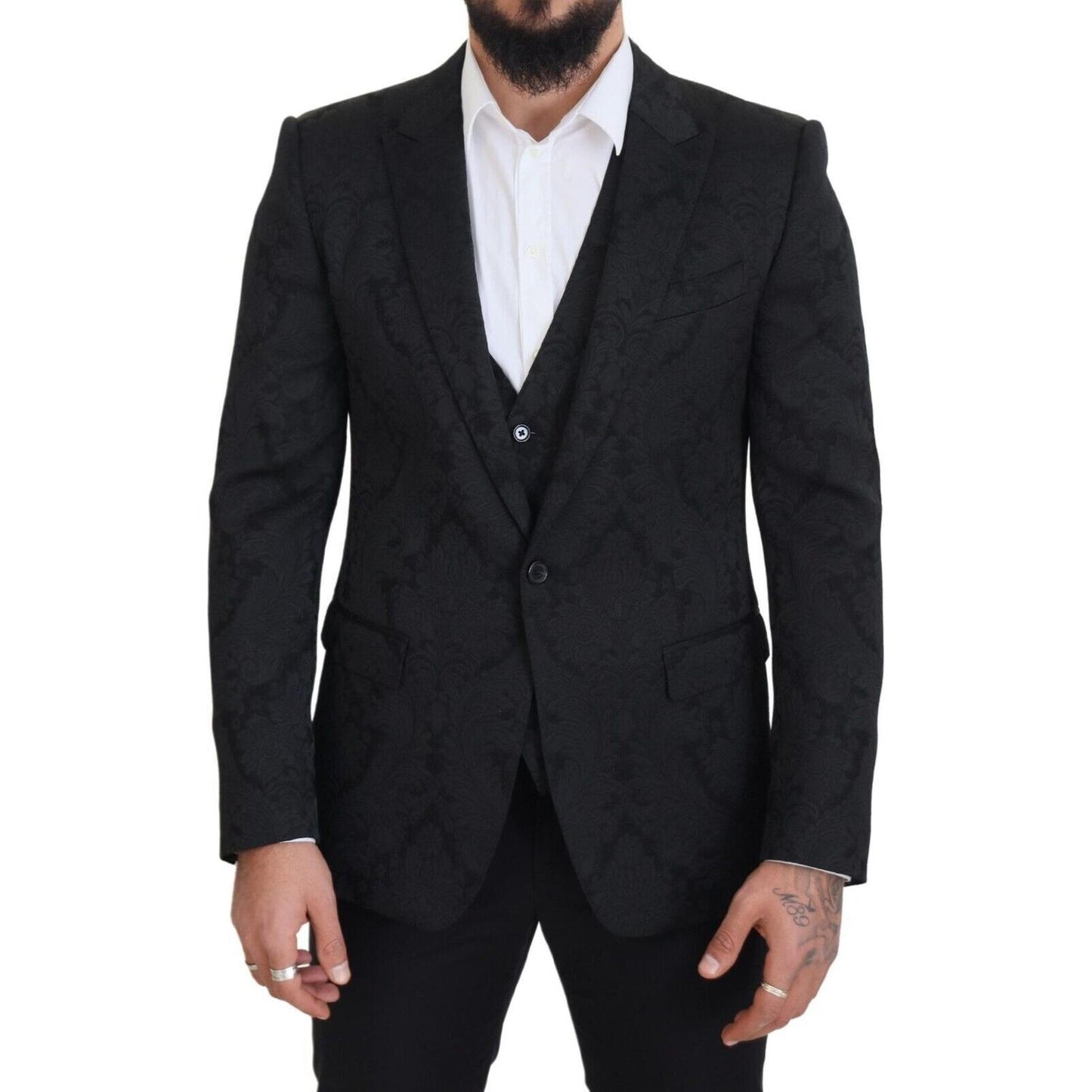 Dolce & Gabbana Black Floral Brocade 2 Piece MARTINI Suit JKT3460 - 50