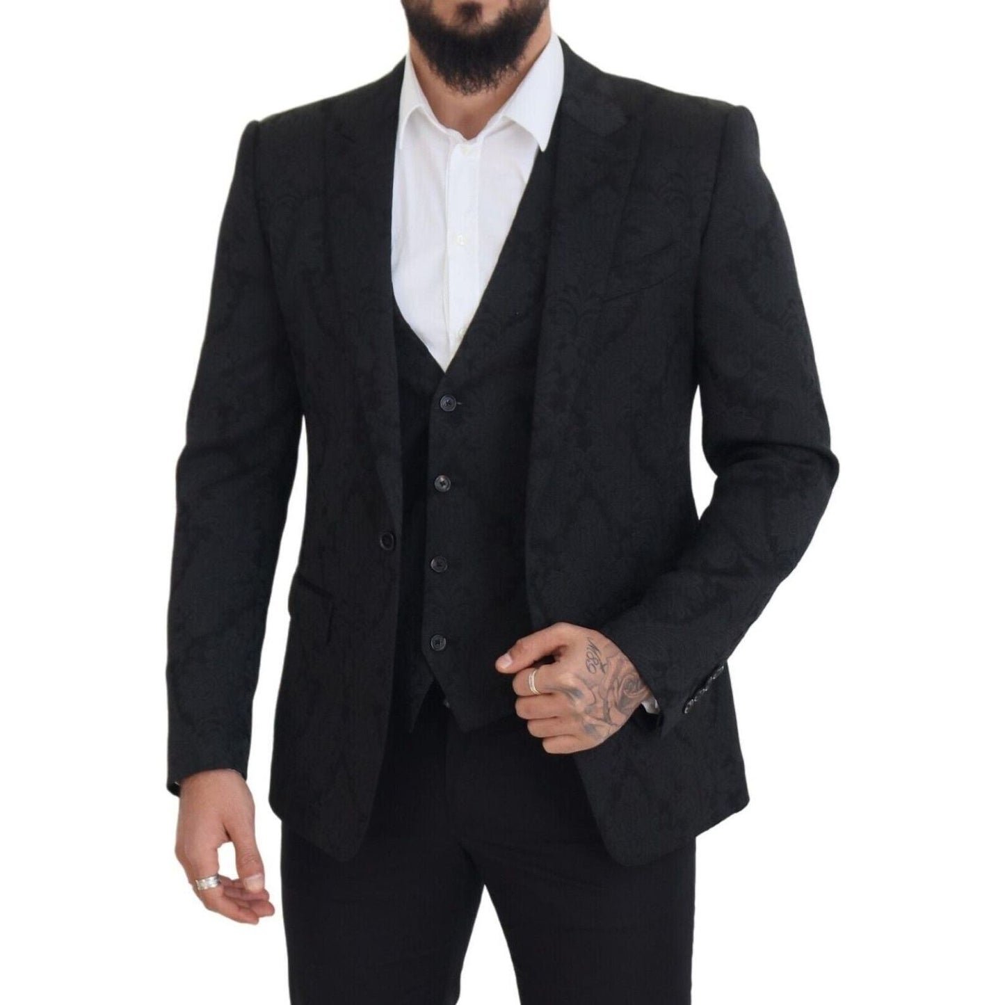 Dolce & Gabbana Black Floral Brocade 2 Piece MARTINI Suit JKT3460 - 50