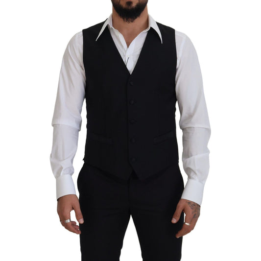 Dolce & Gabbana Black Virgin Wool Waistcoat Formal Dress Vest TSH83183 - 50