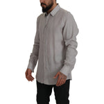Dolce & Gabbana Gray Linen Long Sleeves Formal GOLD Shirt TSH7992- 43