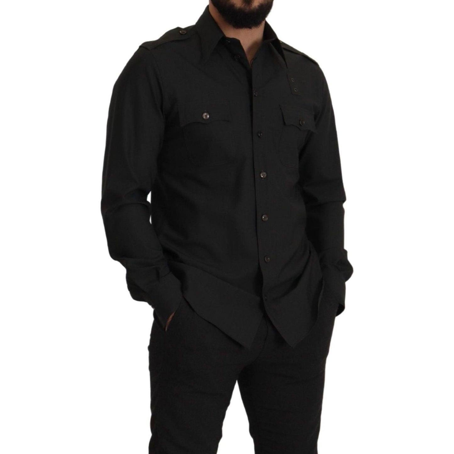 Dolce & Gabbana Dark Green Cotton Slim Fit Casual Men Shirt TSH82929- 40