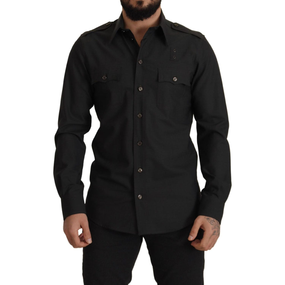 Dolce & Gabbana Dark Green Cotton Slim Fit Casual Men Shirt TSH82929- 40