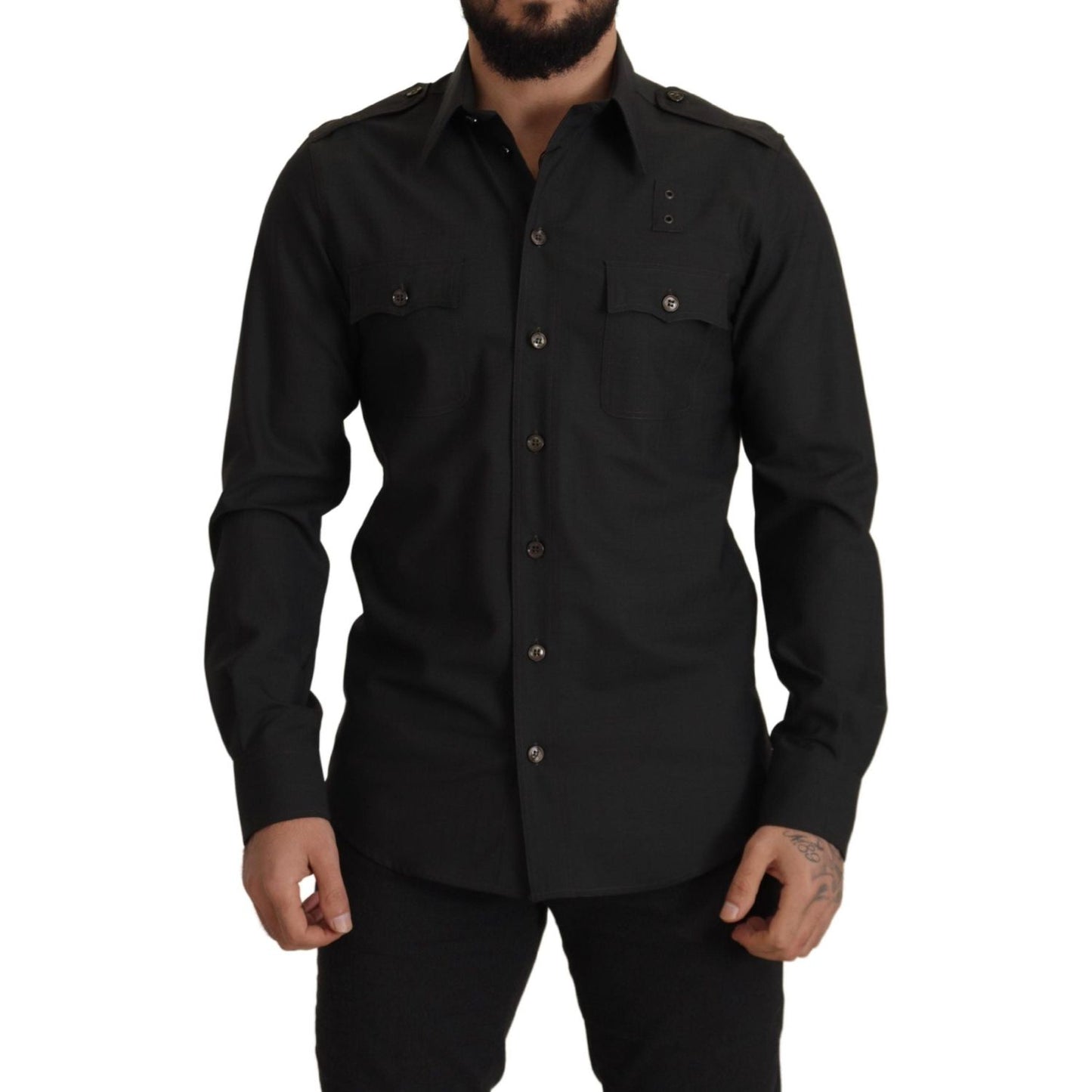 Dolce & Gabbana Dark Green Cotton Slim Fit Casual Men Shirt TSH82929- 40