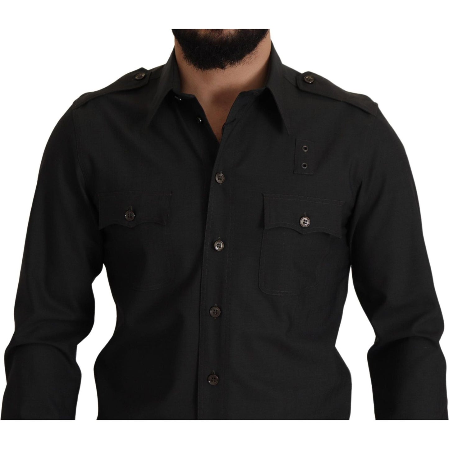 Dolce & Gabbana Dark Green Cotton Slim Fit Casual Men Shirt TSH82929- 40