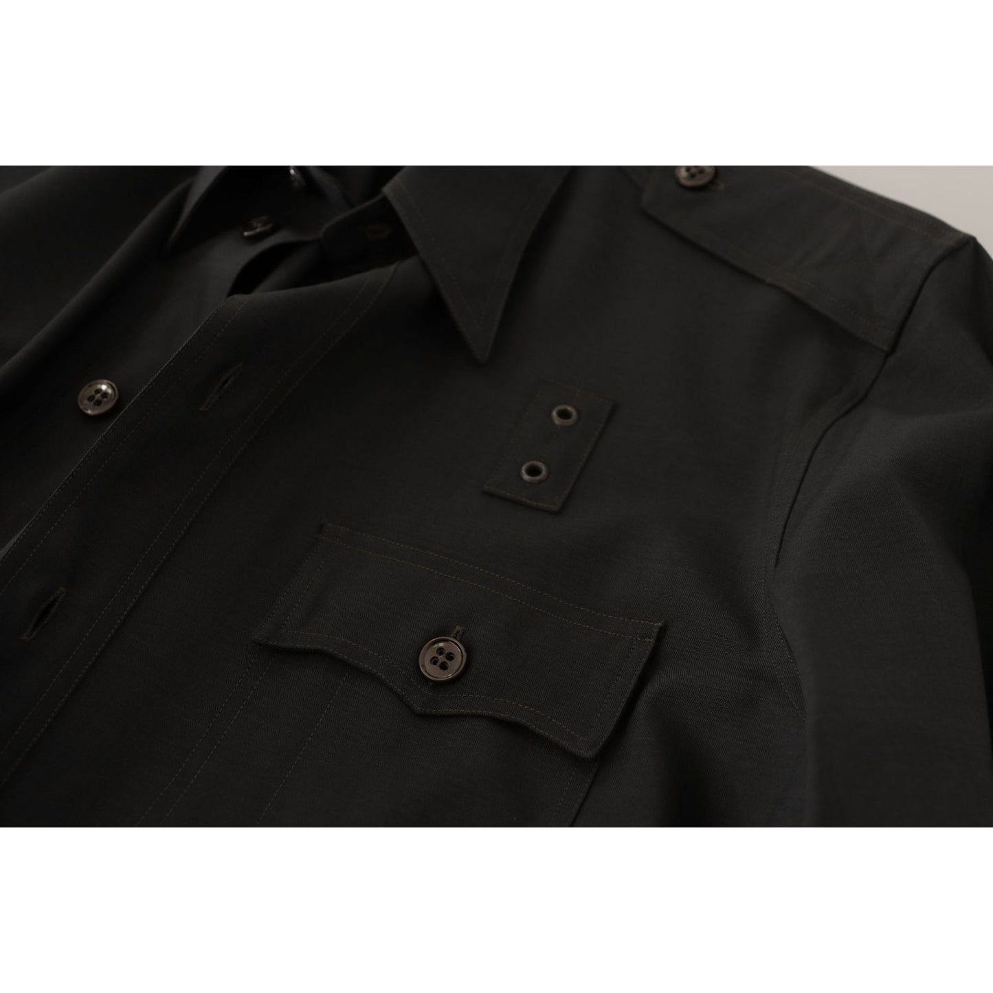 Dolce & Gabbana Dark Green Cotton Slim Fit Casual Men Shirt TSH82929- 40