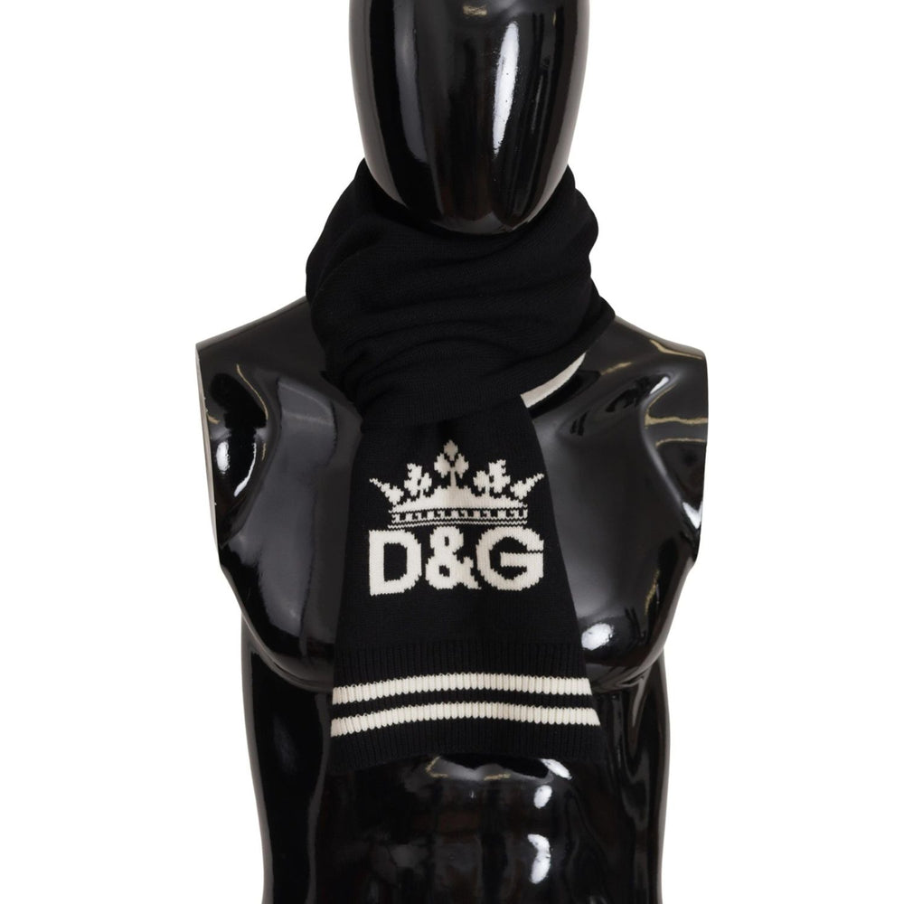 Dolce & Gabbana Black White Cotton DG Printed Cashmere Shawl Scarf MS6156