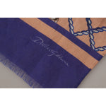 Dolce & Gabbana Blue Linen Seashell Pattern Mens Wrap Shawl Scarf MS6164