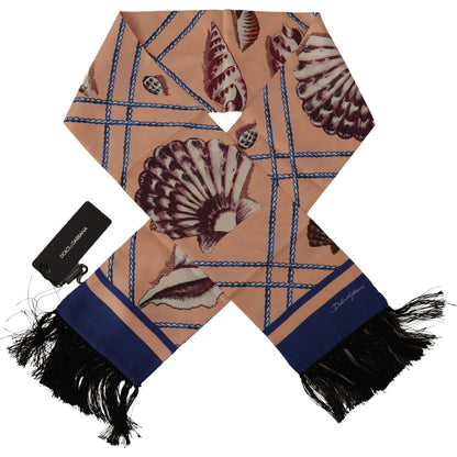 Dolce & Gabbana Multicolor Seashell Patterned DG Logo Shawl Fringe Silk Scarf