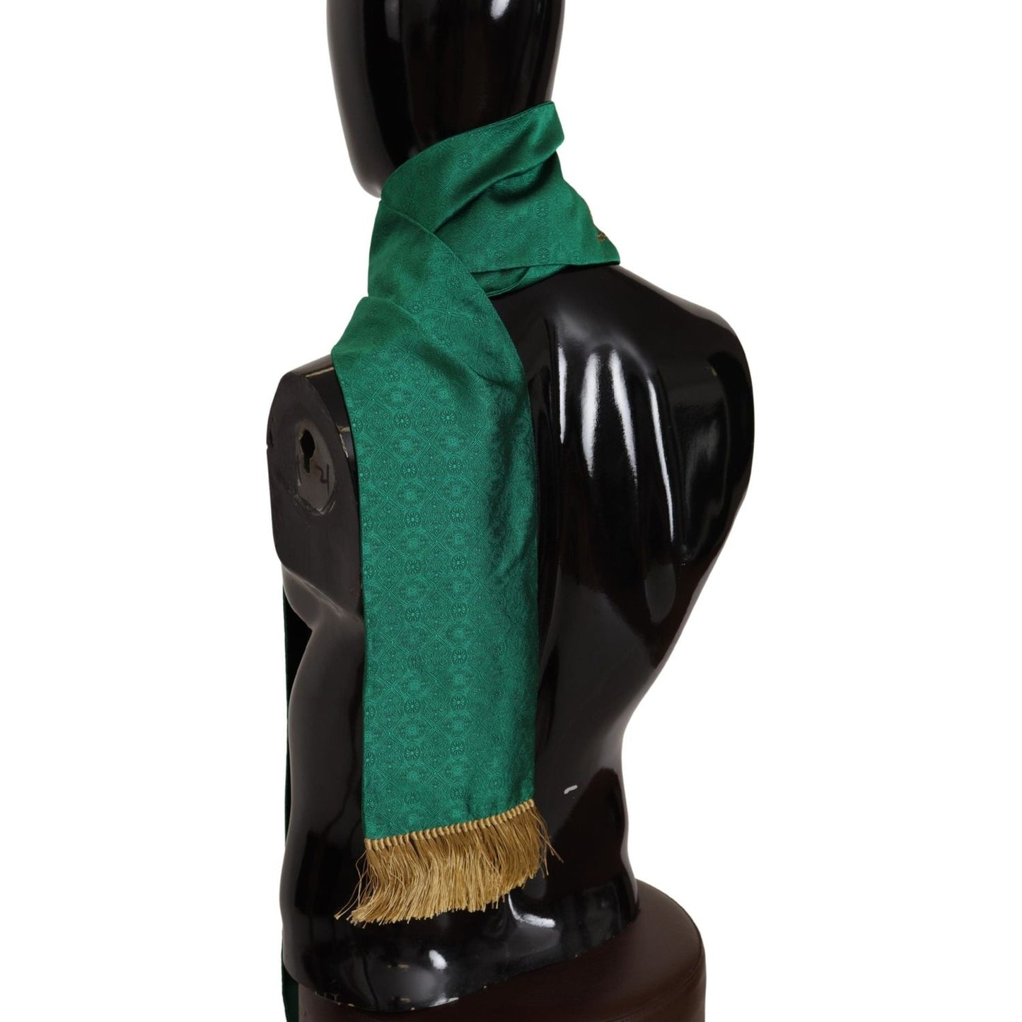 Dolce & Gabbana Green Crown Embroidered Shawl Fringe Blend Silk MS6205