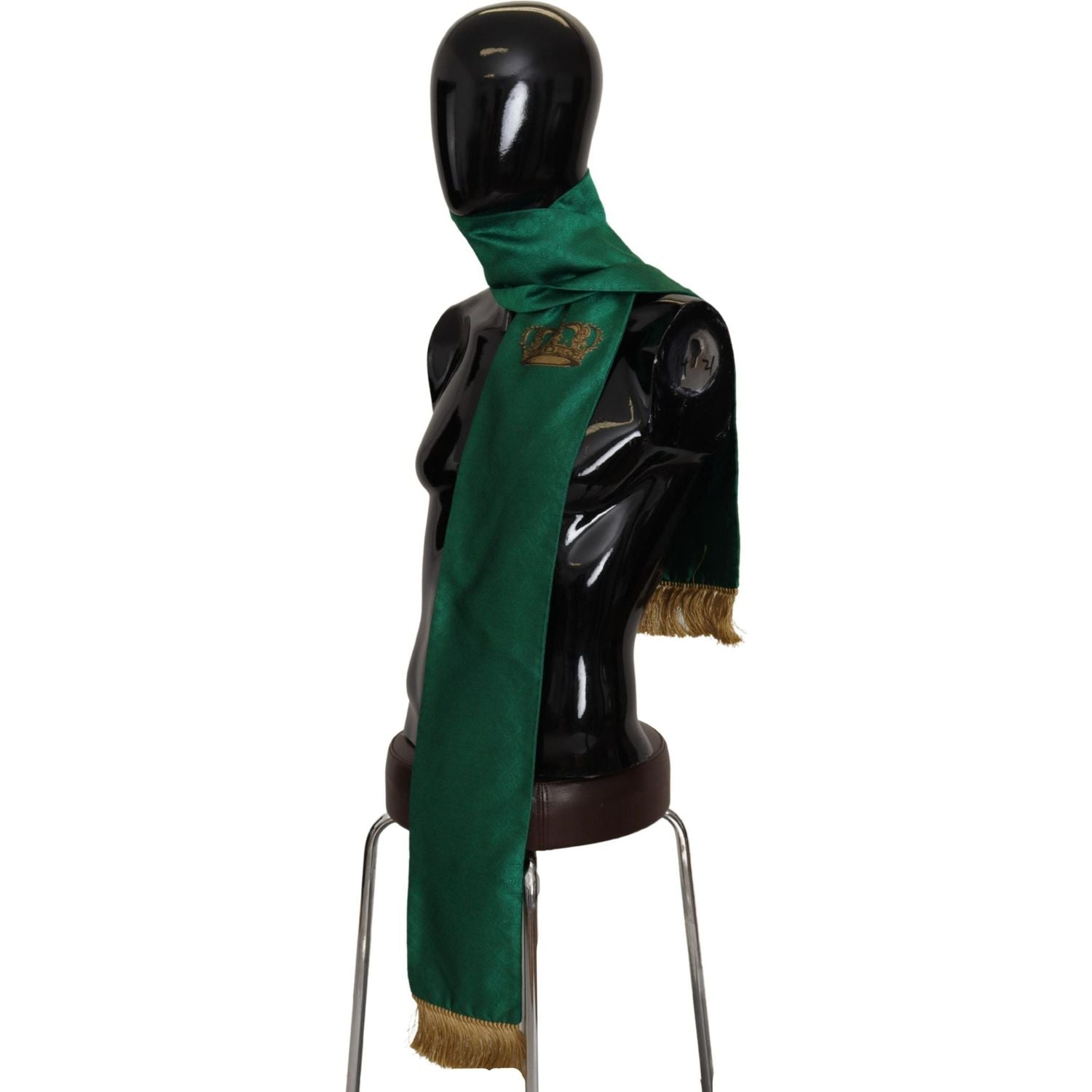 Dolce & Gabbana Green Crown Embroidered Shawl Fringe Blend Silk