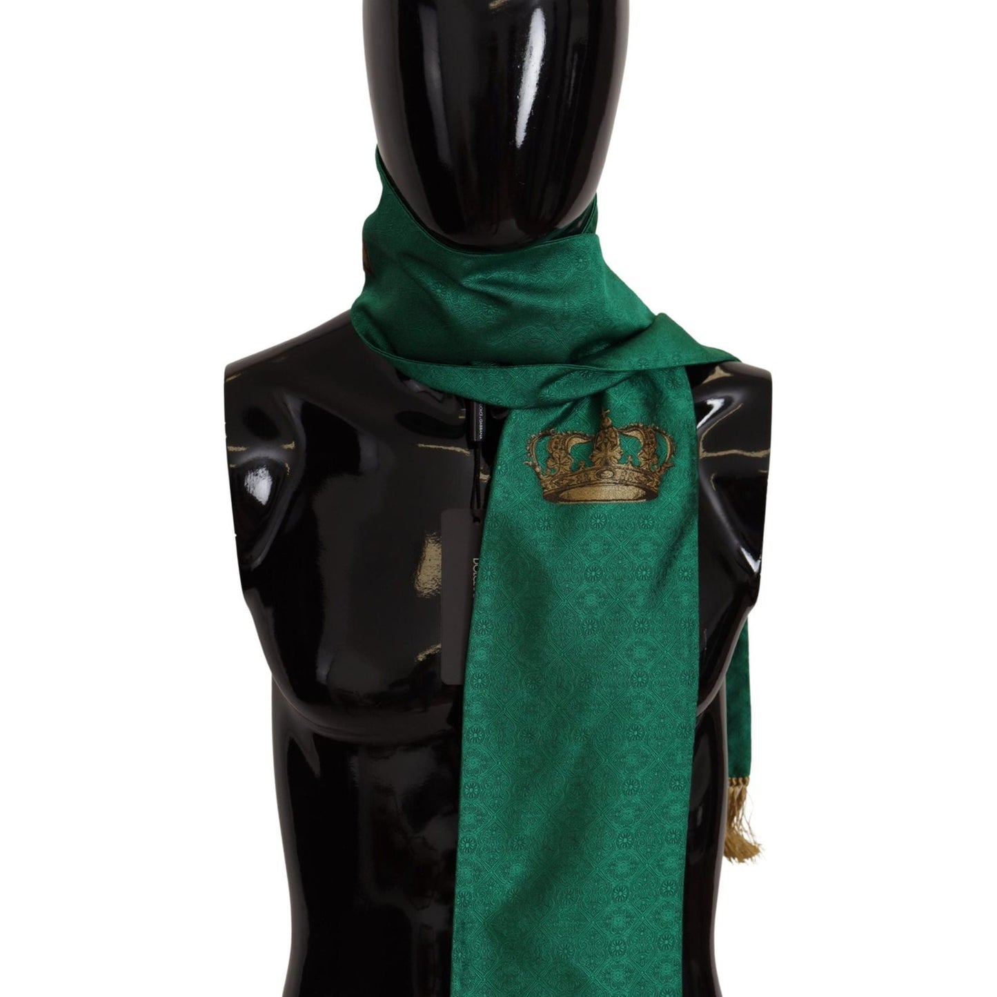 Dolce & Gabbana Green Crown Embroidered Shawl Fringe Blend Silk MS6205
