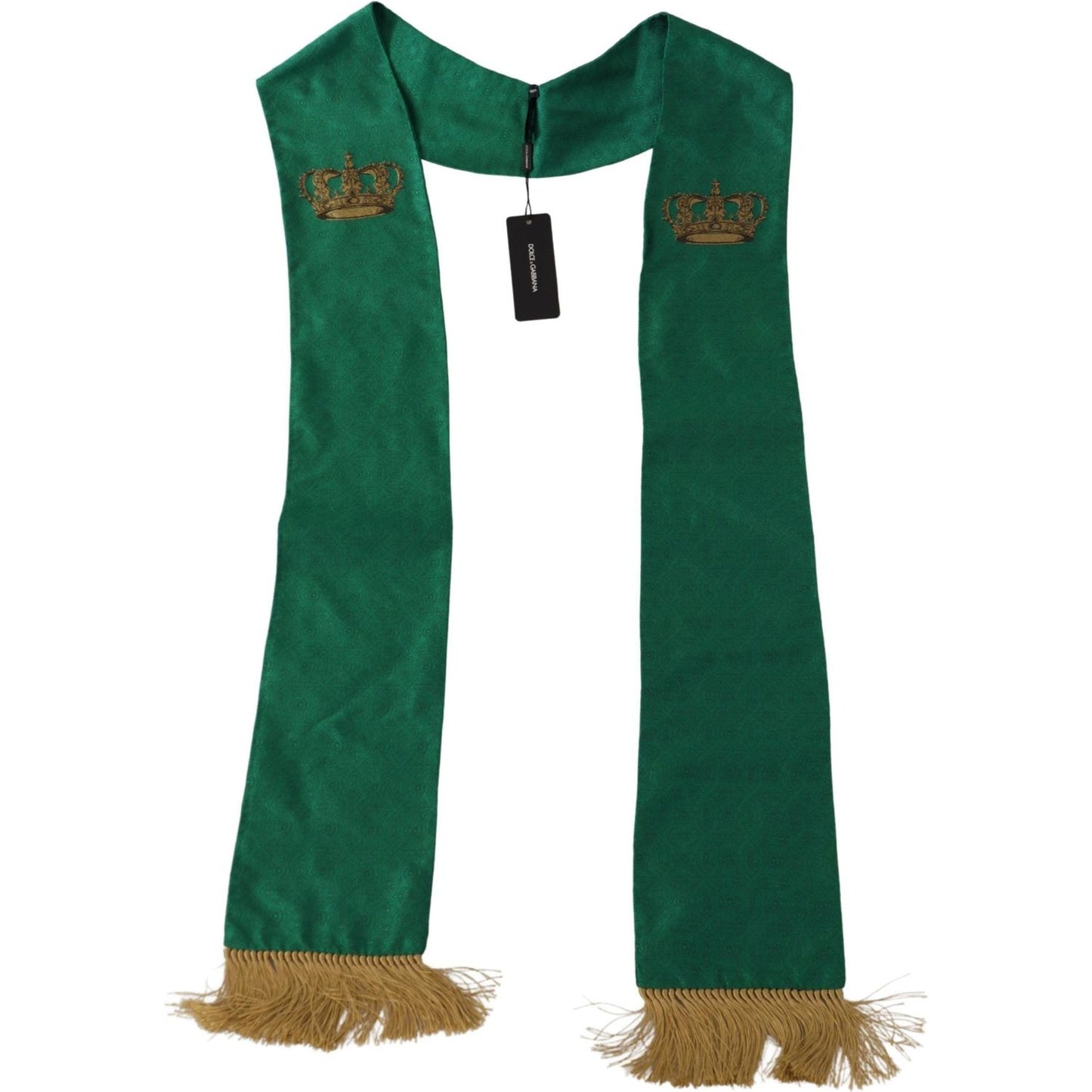 Dolce & Gabbana Green Crown Embroidered Shawl Fringe Blend Silk MS6205