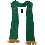 Dolce & Gabbana Green Crown Embroidered Shawl Fringe Blend Silk MS6205