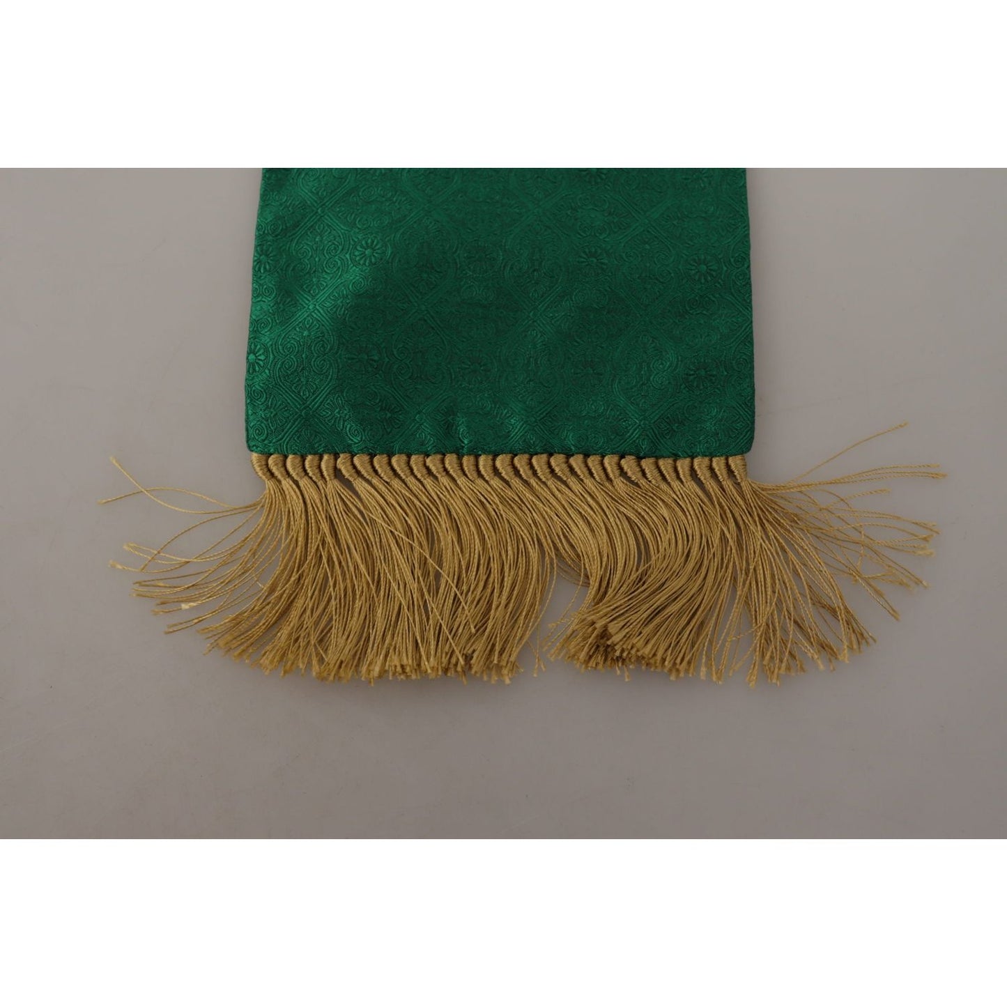 Dolce & Gabbana Green Crown Embroidered Shawl Fringe Blend Silk MS6205