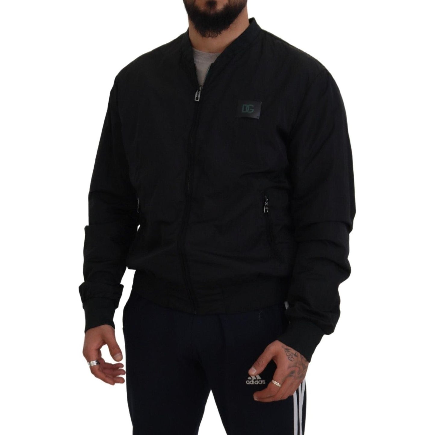 Dolce & Gabbana Black Nylon Logo Bomber Zipper Jacket JKT3478- 46