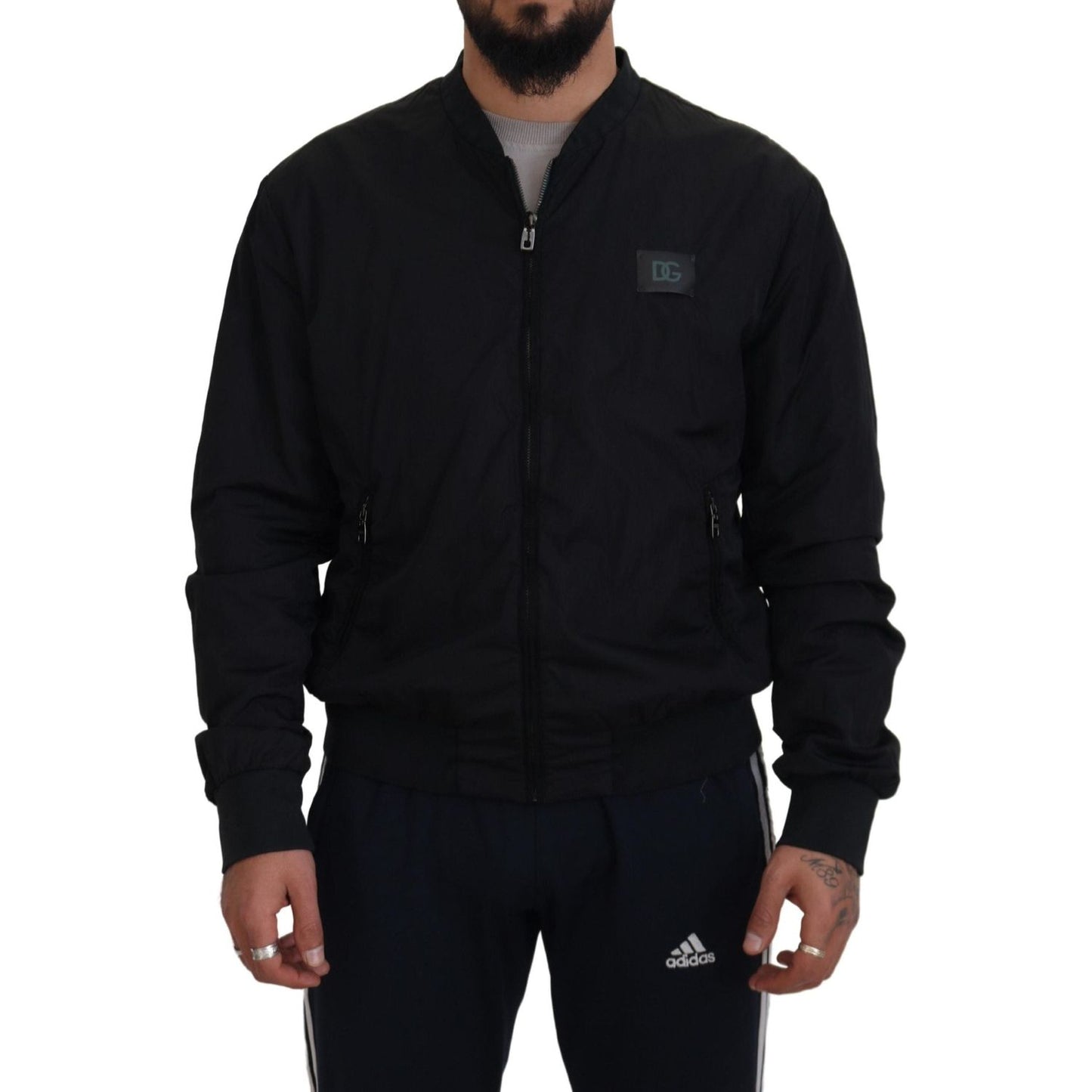Dolce & Gabbana Black Nylon Logo Bomber Zipper Jacket JKT3478- 46