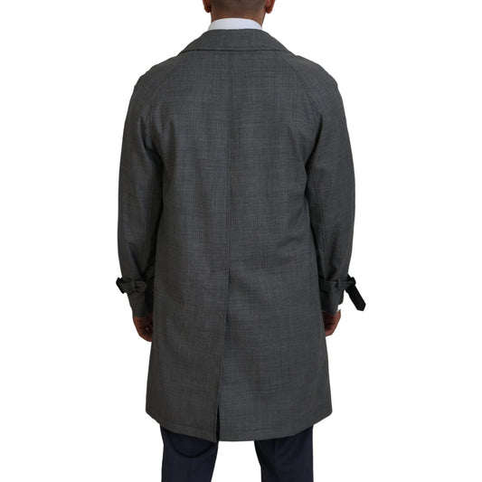 Dolce & Gabbana Gray Wool Plaid Long Trench Coat Jacket Trench Coat Jacket KOS2172- 44
