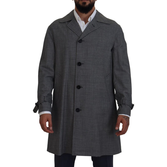 Dolce & Gabbana Gray Wool Plaid Long Trench Coat Jacket Trench Coat Jacket KOS2172- 44