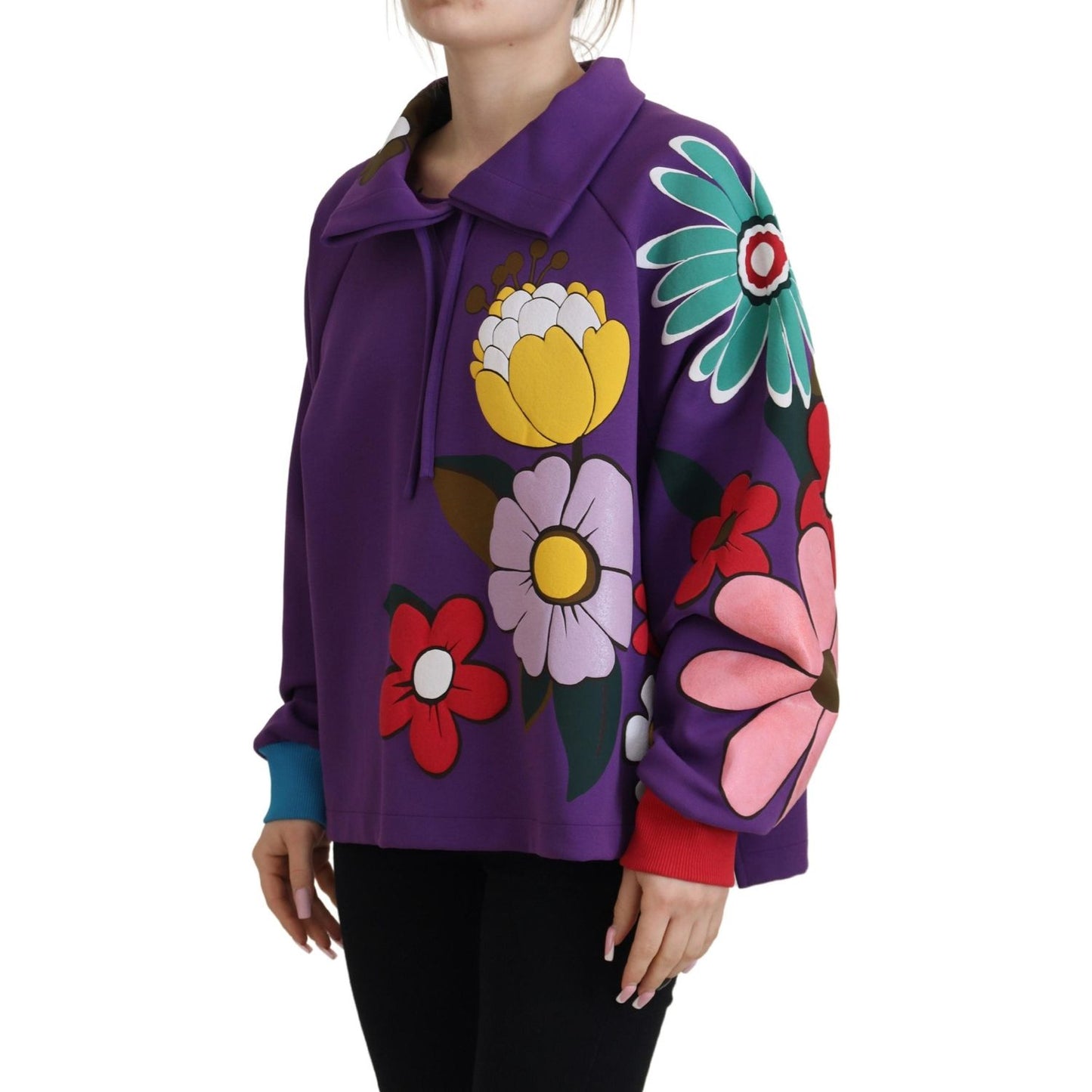 Dolce & Gabbana Purple Floral Print Pullover Cotton Sweater TSH83259 - 38