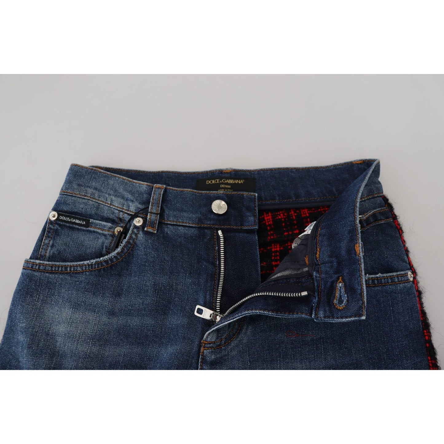 Dolce & Gabbana Blue Checkered Back Skinny Denim Jeans PAN74035 - 40
