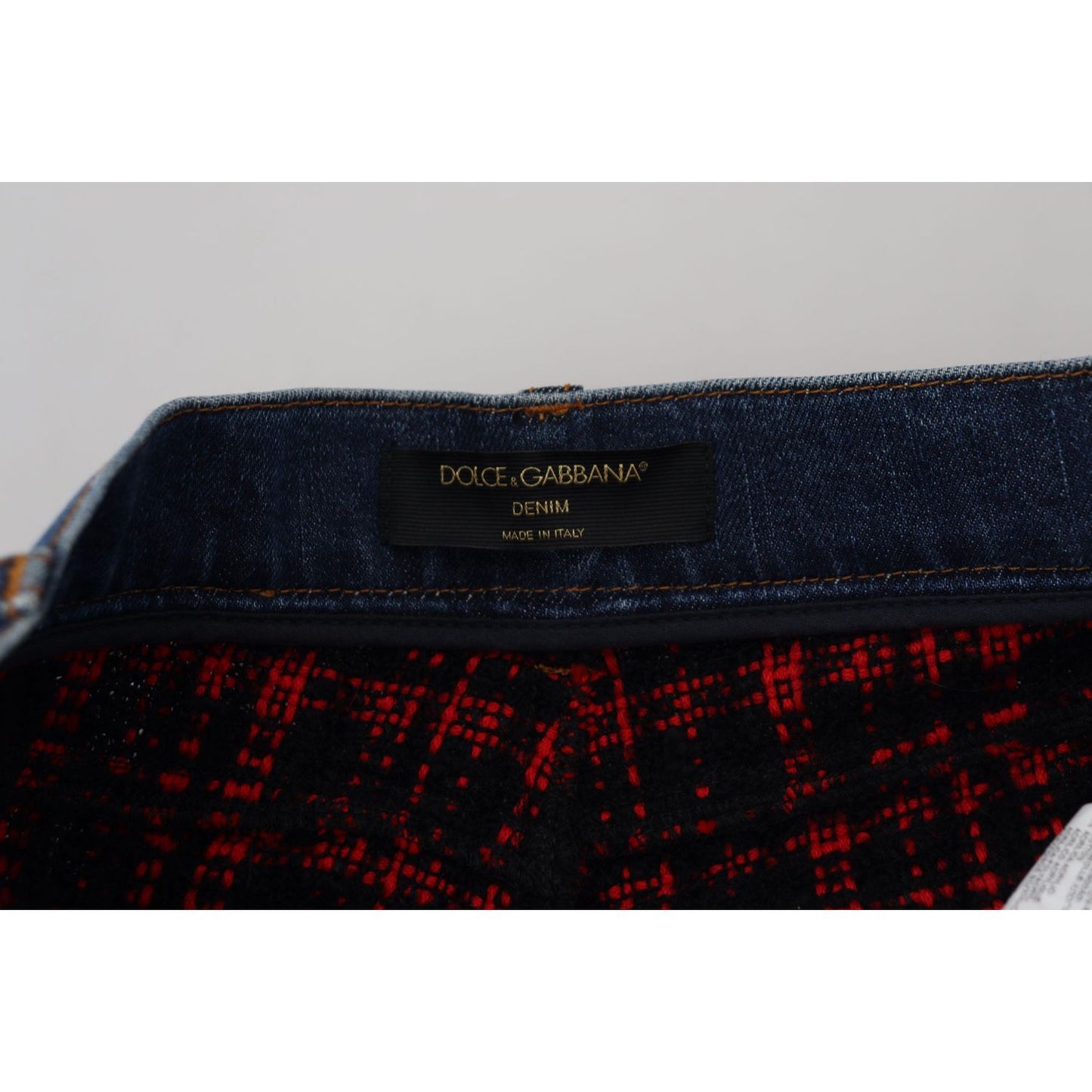 Dolce & Gabbana Blue Checkered Back Skinny Denim Jeans PAN74035 - 40