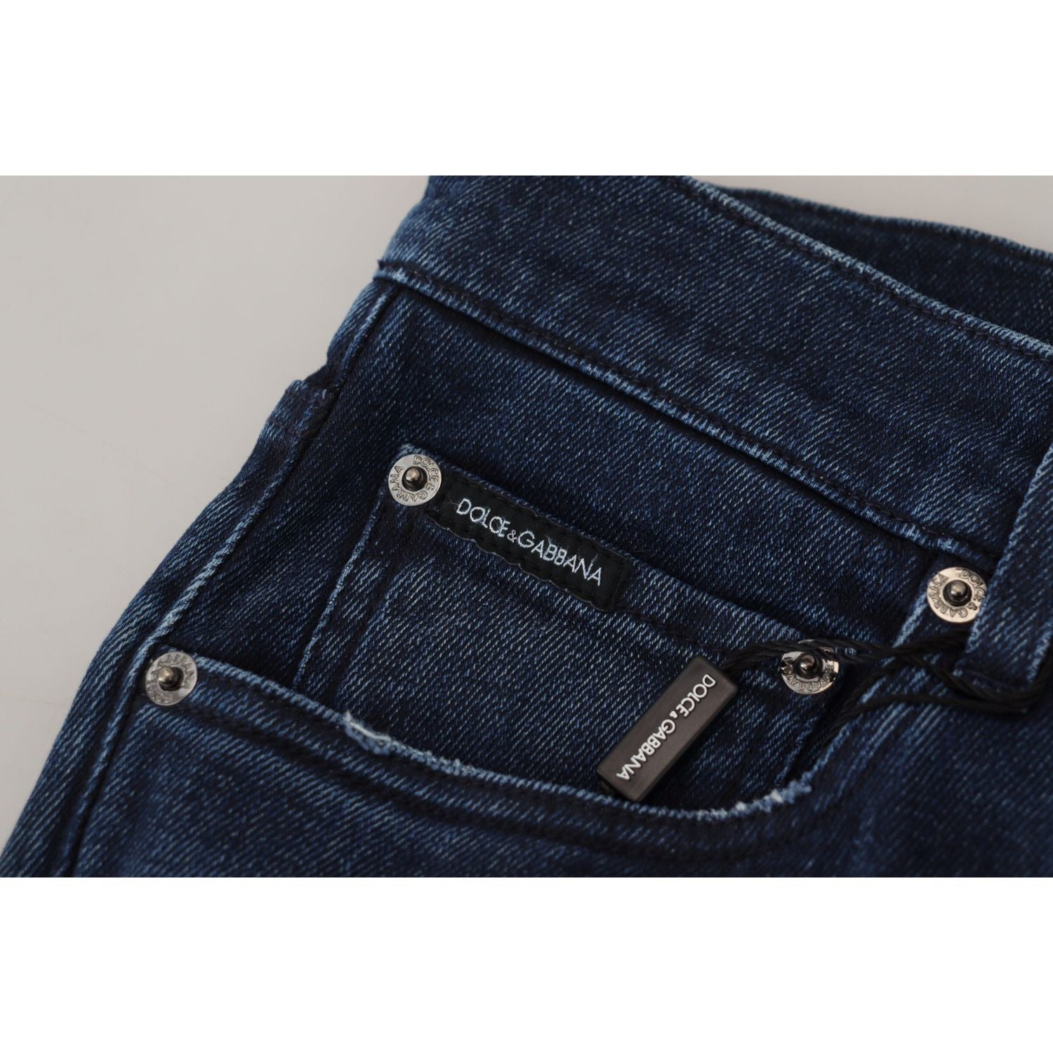 Dolce & Gabbana Blue Cotton Skinny Tattered Denim Jeans