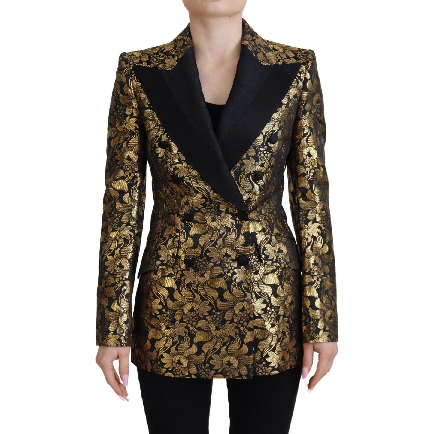 Dolce & Gabbana Black Gold Jacquard Coat Blazer Jacket JKT3467- 38