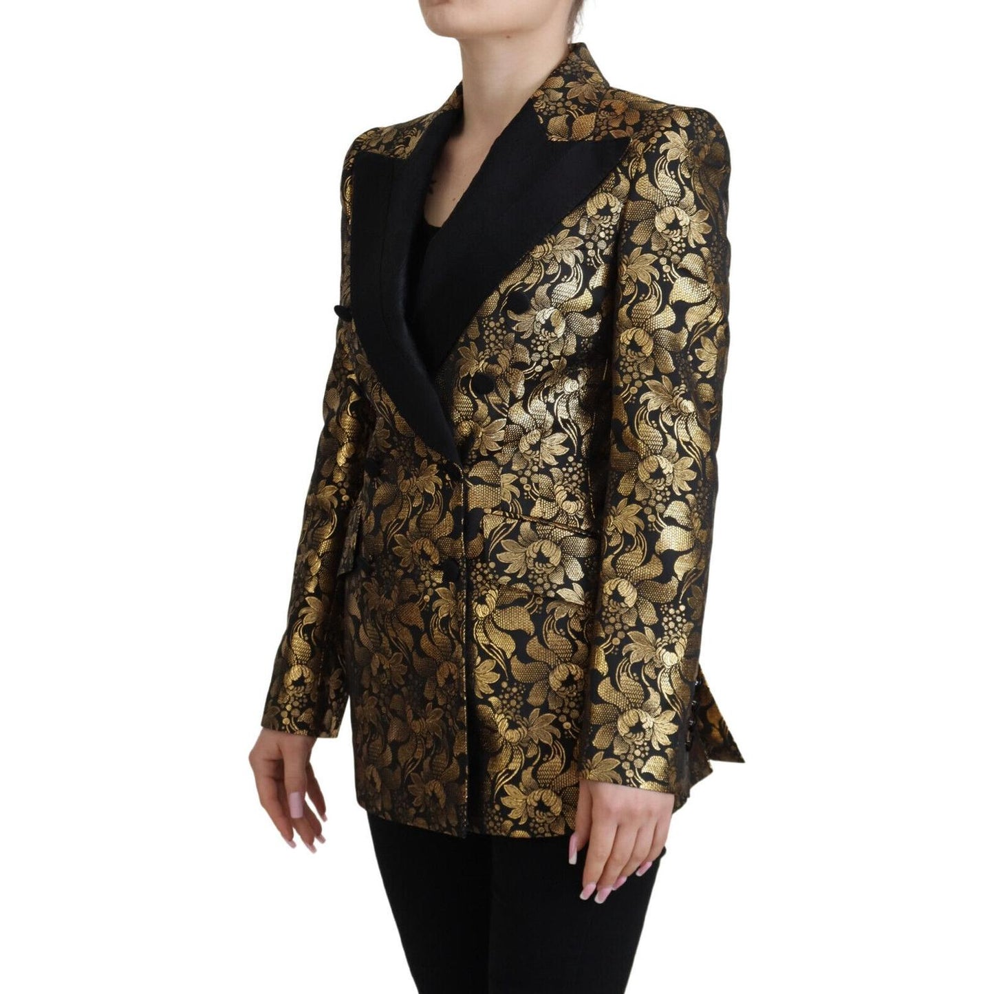 Dolce & Gabbana Black Gold Jacquard Coat Blazer Jacket JKT3467- 38