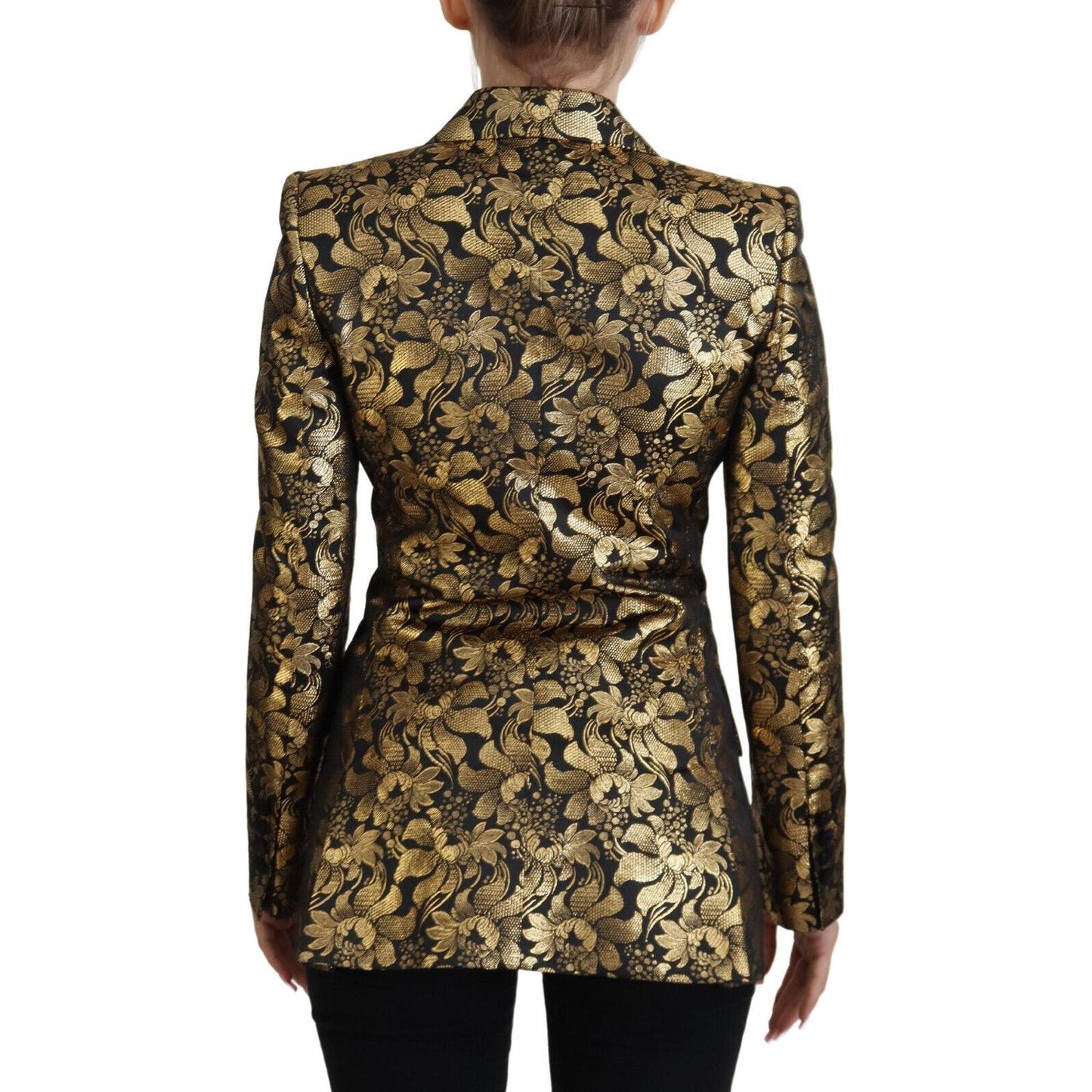 Dolce & Gabbana Black Gold Jacquard Coat Blazer Jacket JKT3467- 38