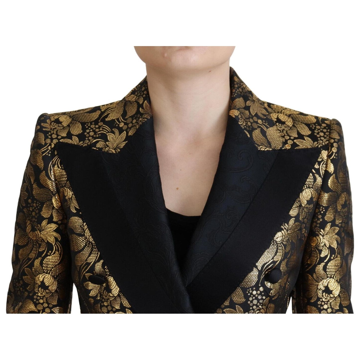 Dolce & Gabbana Black Gold Jacquard Coat Blazer Jacket JKT3467- 38