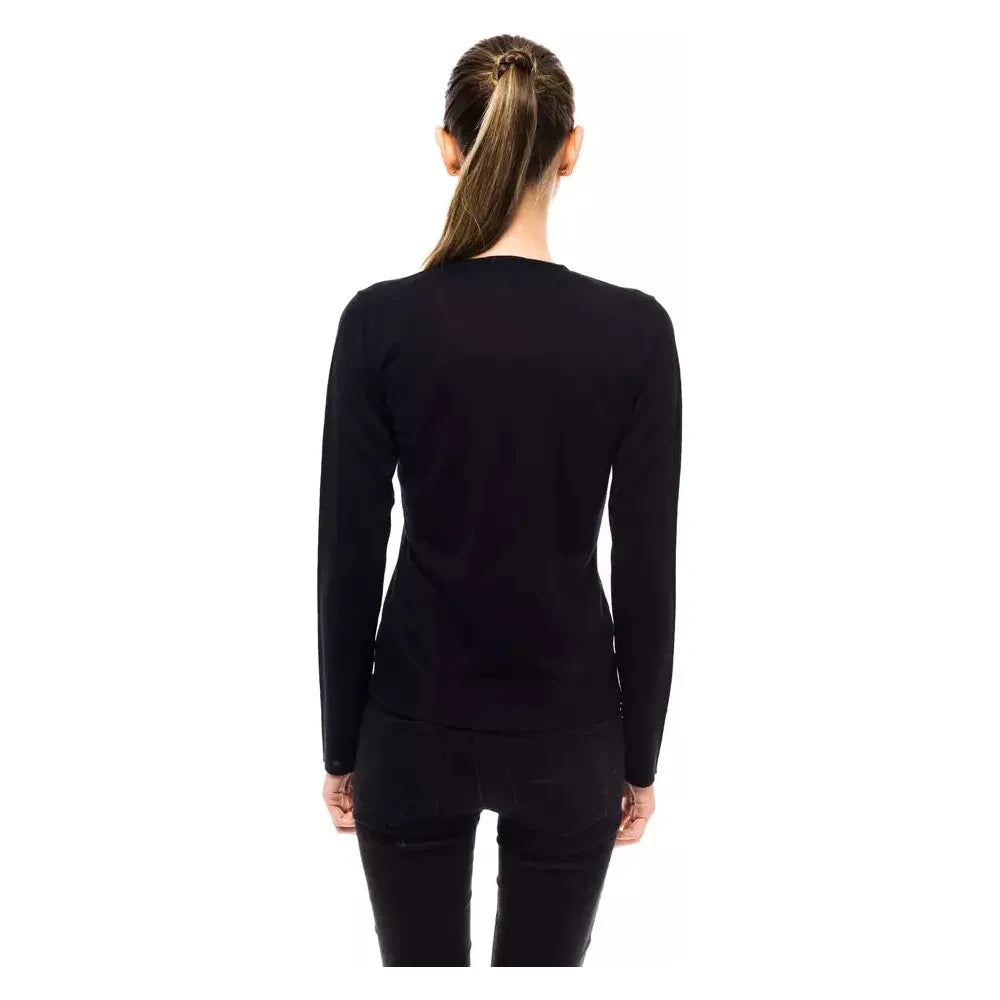 缀饰徽标 V 领羊毛混纺毛衣