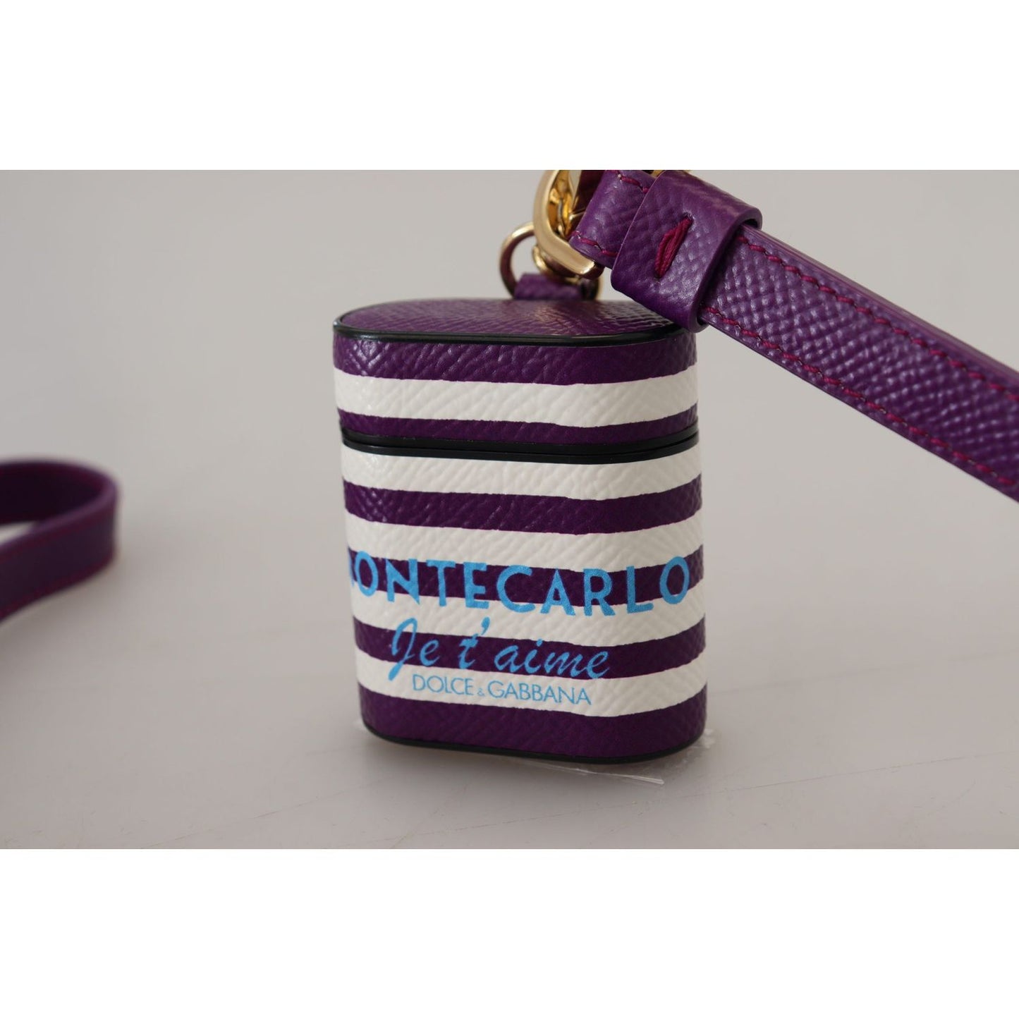 Dolce & Gabbana Purple Leather Strap Gold Metal Logo Airpods Case SMY101030