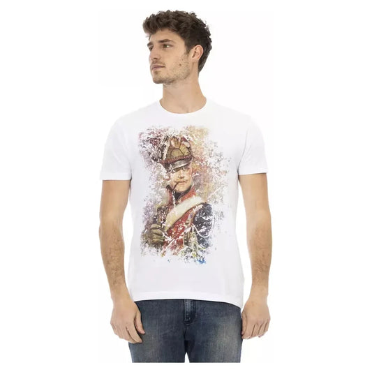 Trussardi Action Sleek White Cotton Blend Tee with Graphic Front
