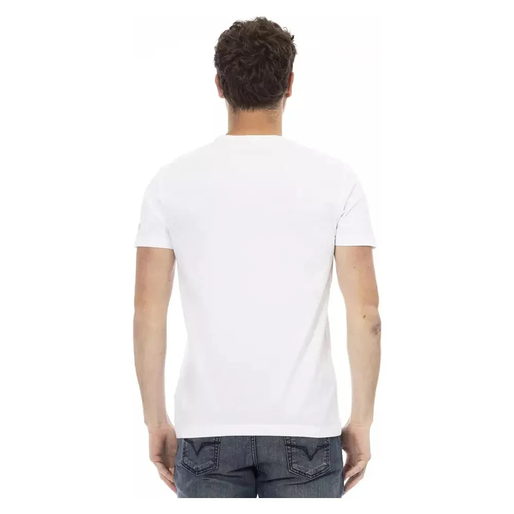Trussardi Action Sleek White Cotton Blend Tee with Graphic Front