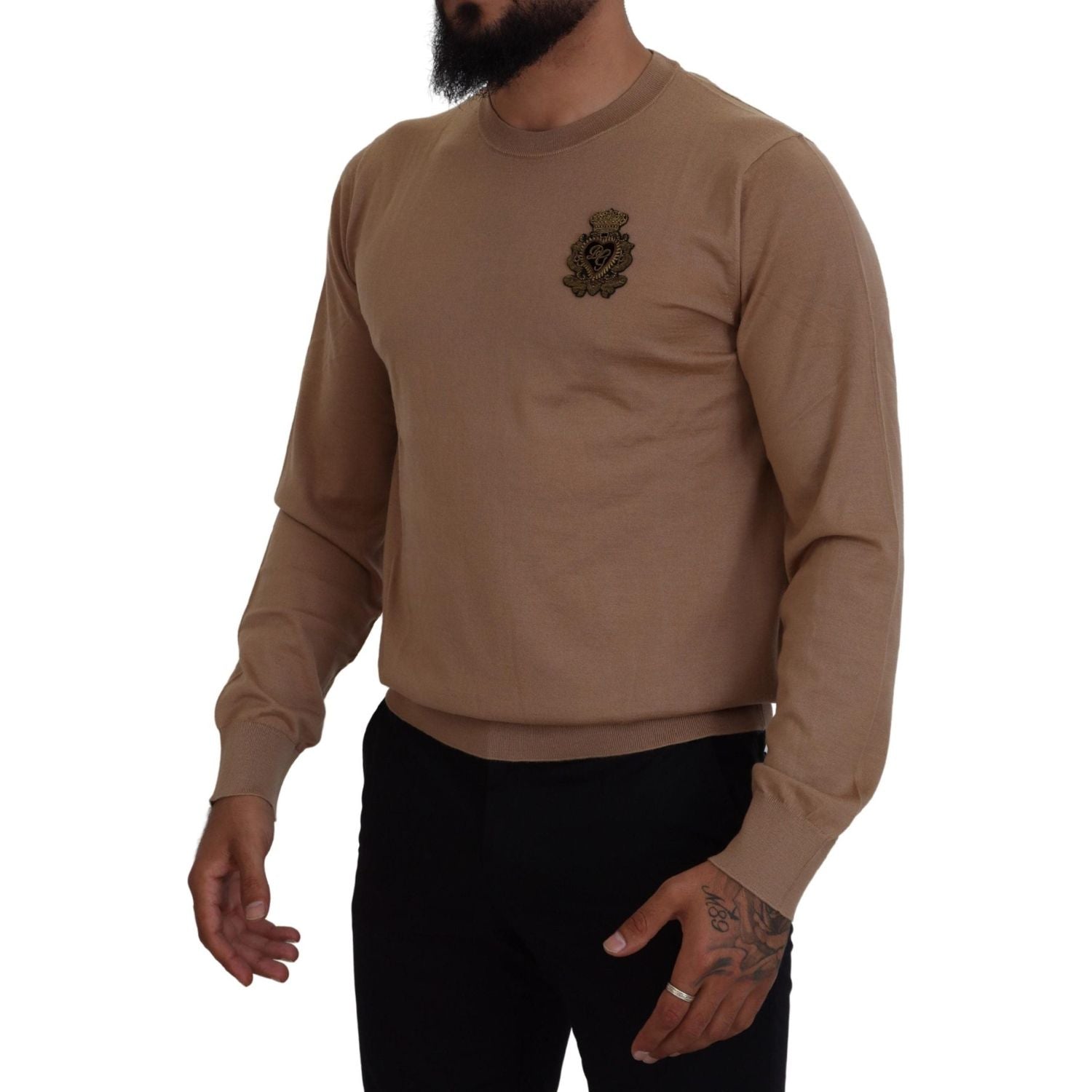 Dolce & Gabbana Beige Cashmere Crown Logo Pullover Sweater