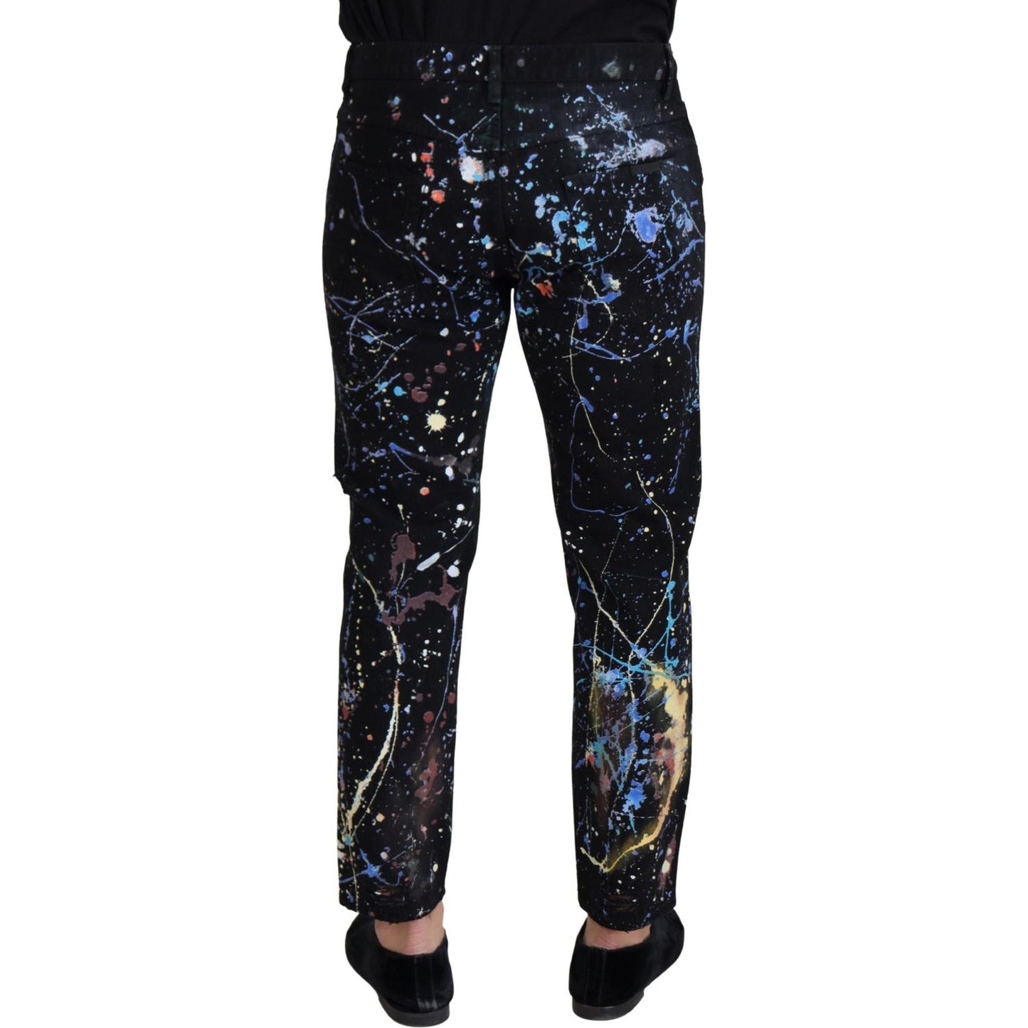 Dolce & Gabbana Black Cotton Color Splash Print Denim Jeans PAN73303 - 48