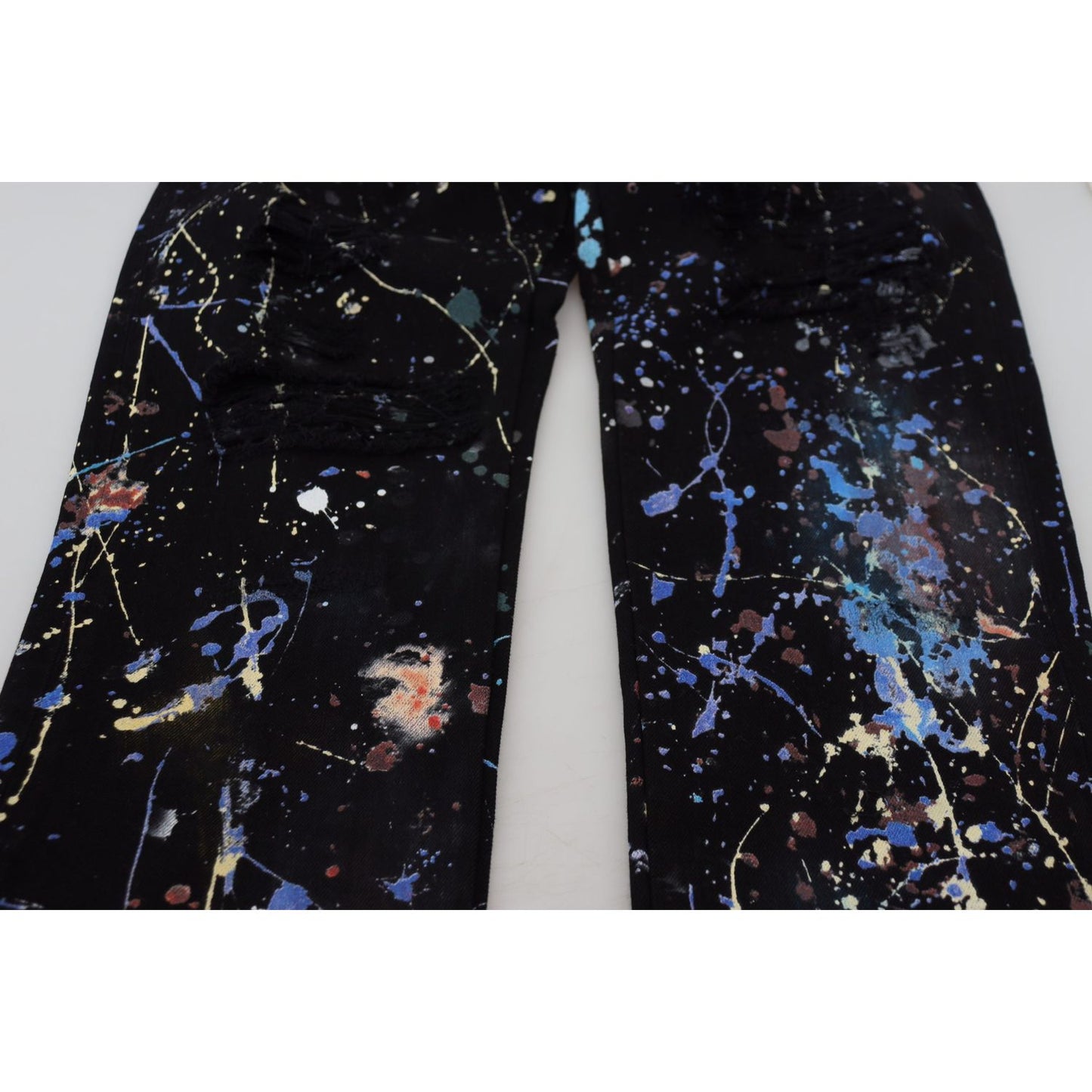 Dolce & Gabbana Black Cotton Color Splash Print Denim Jeans PAN73303 - 48